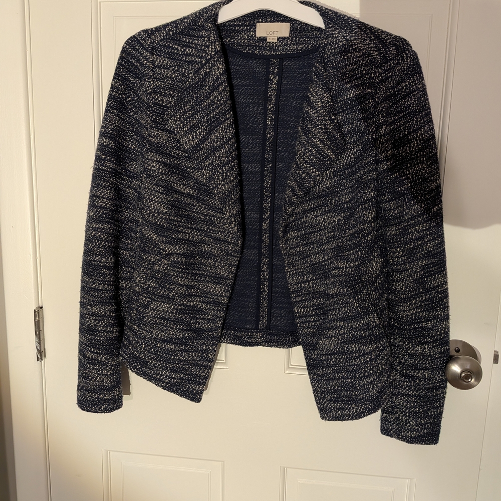 LOFT Navy and White Textured Blazer M size